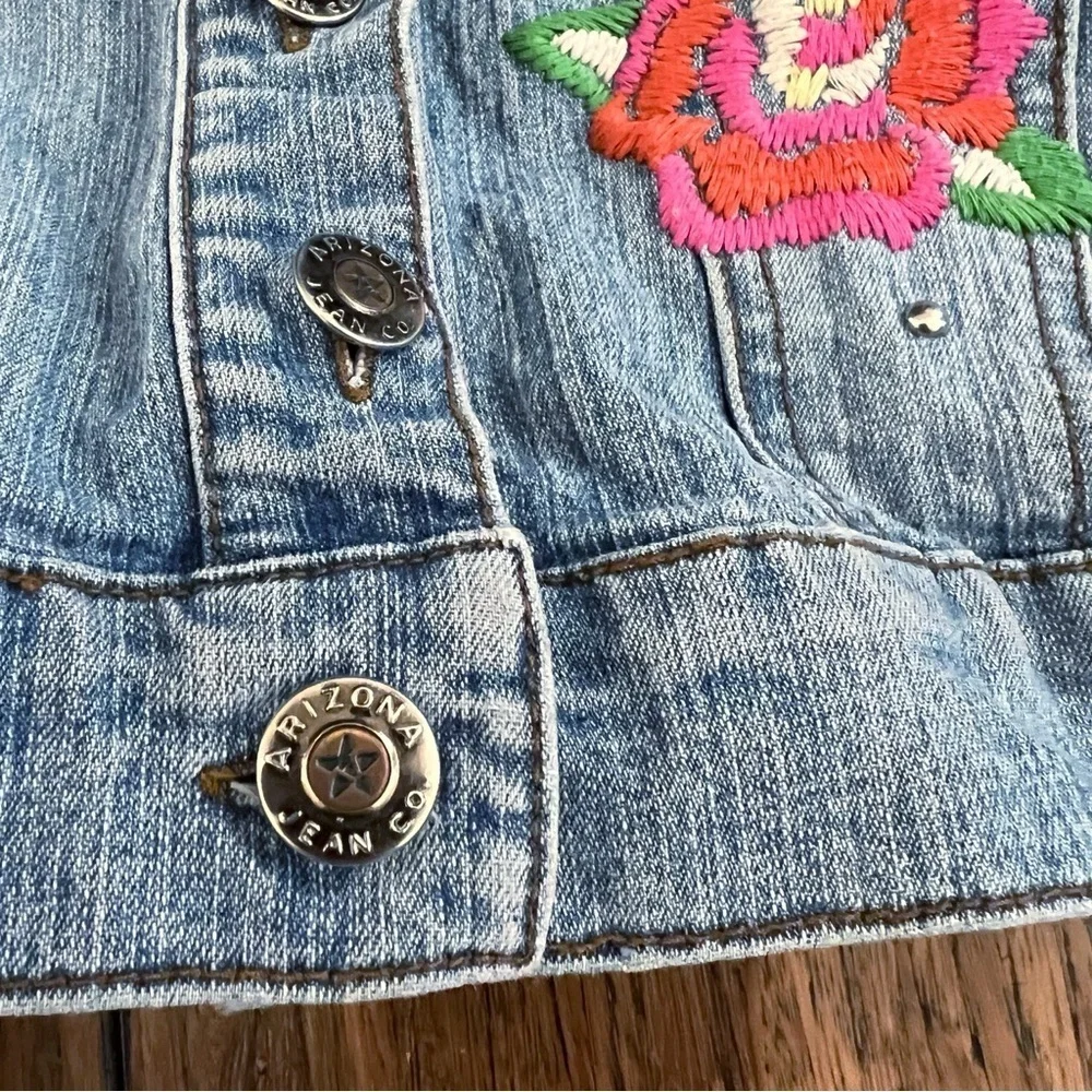 Vintage Y2K Arizona Jean Co Girls Embroidered Jean Jacket Studded Butterfly S